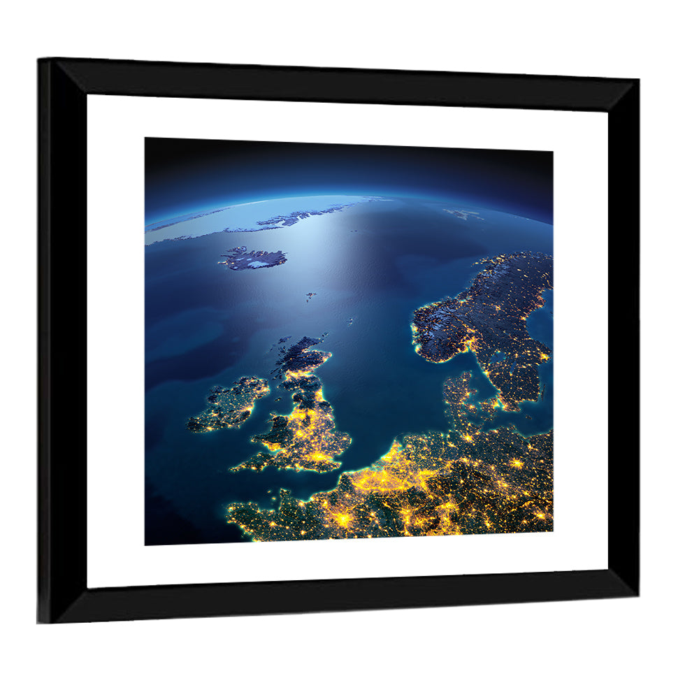 Illuminated United Kingdom From Space Wall Art