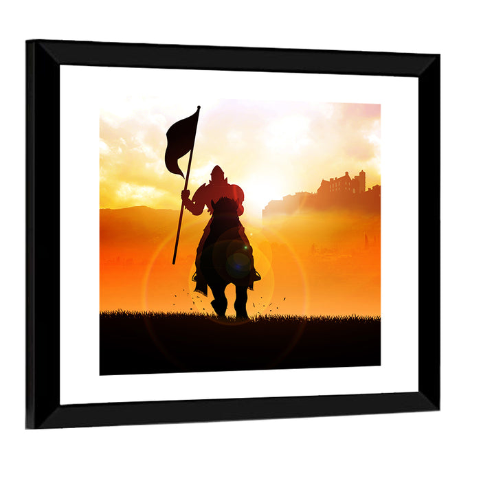 Knight Silhouette at Sunset Wall Art as a framed print