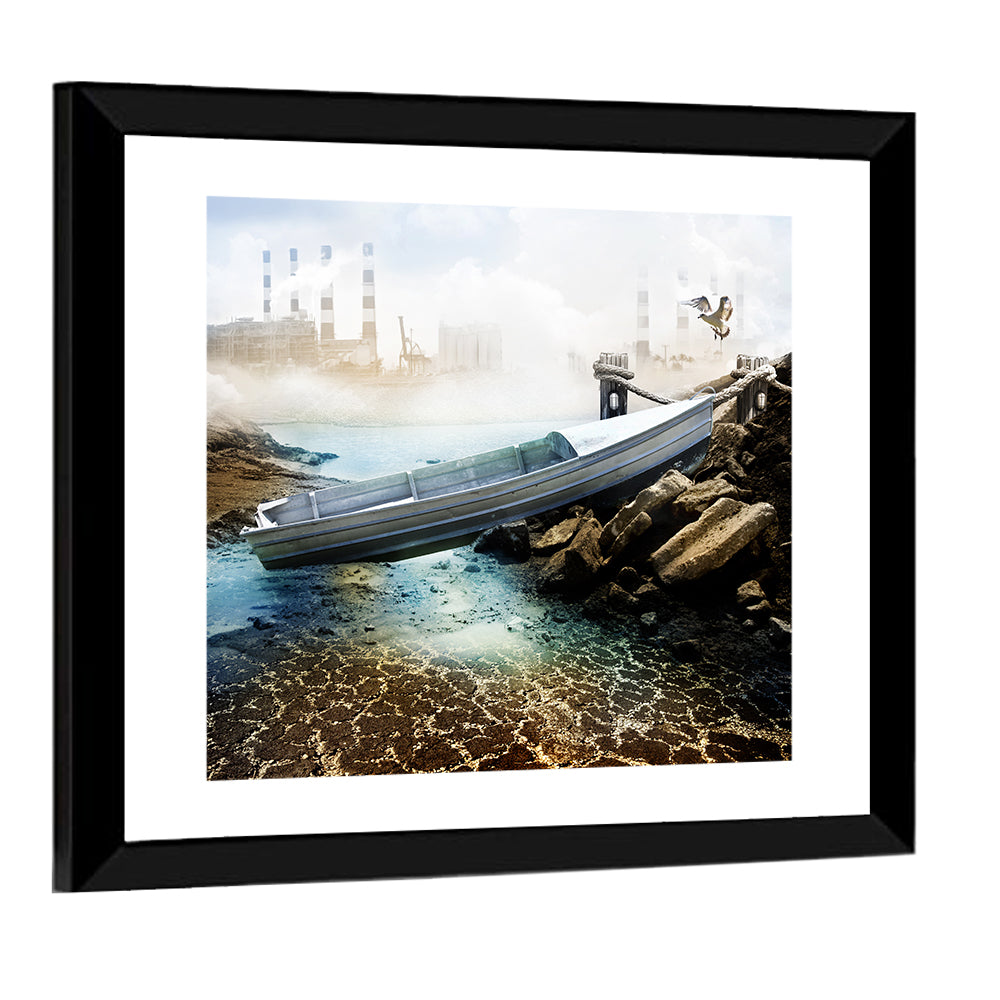 Boat On Dry Lake Bed Wall Art