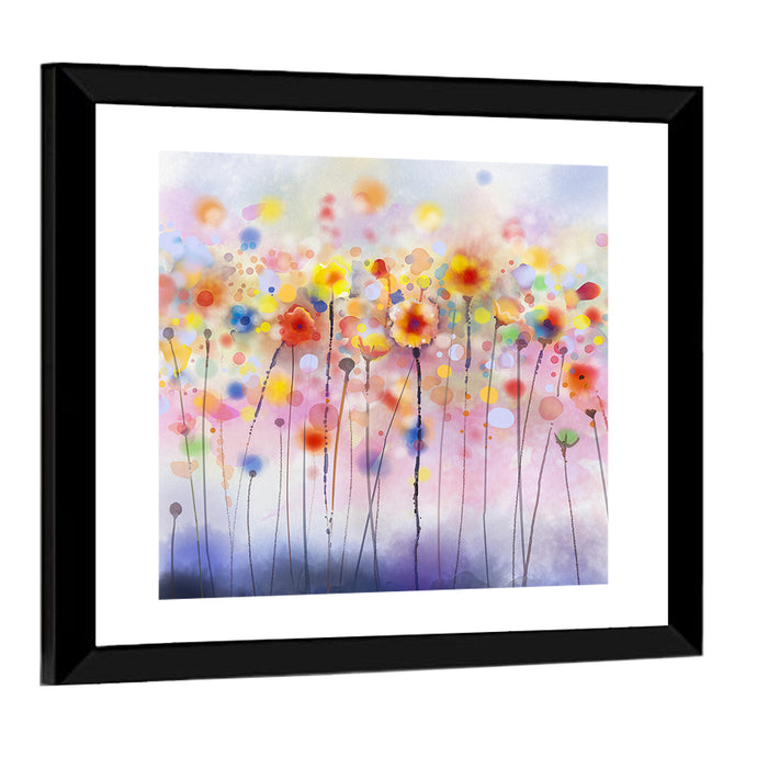 Whimsical Wildflower Watercolor Wall Art as a framed print