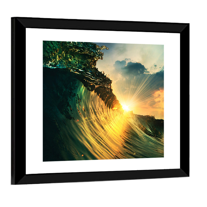 Sunset Through a Curling Wave Wall Art as a framed print