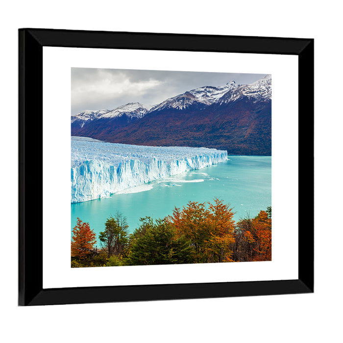 Perito Moreno Glacier with Autumn Foliage Wall Art as a framed print