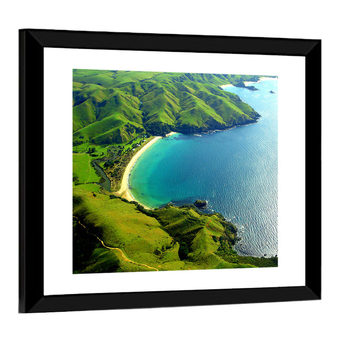 Taupo Bay Aerial View Wall Art as a framed print