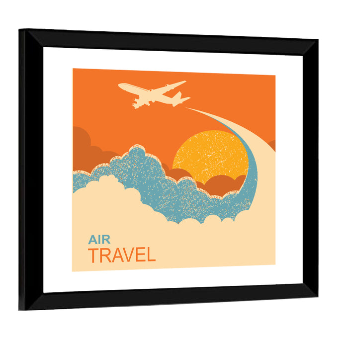 Retro Airplane at Sunset Illustration Wall Art as a framed print
