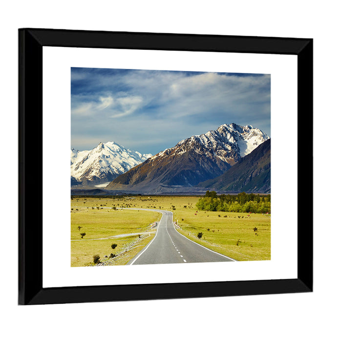 Road to Aoraki Mount Cook Wall Art as a framed print