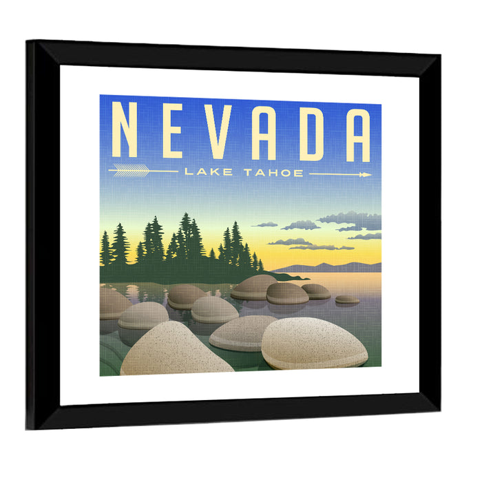 Lake Tahoe Vintage Travel Wall Art as a framed print