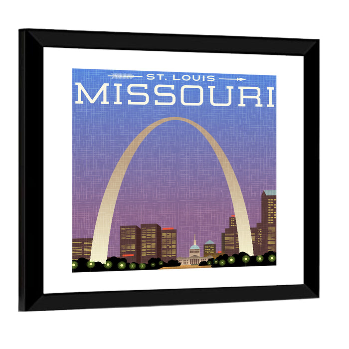 St. Louis Gateway Arch Illustration Wall Art as a framed print
