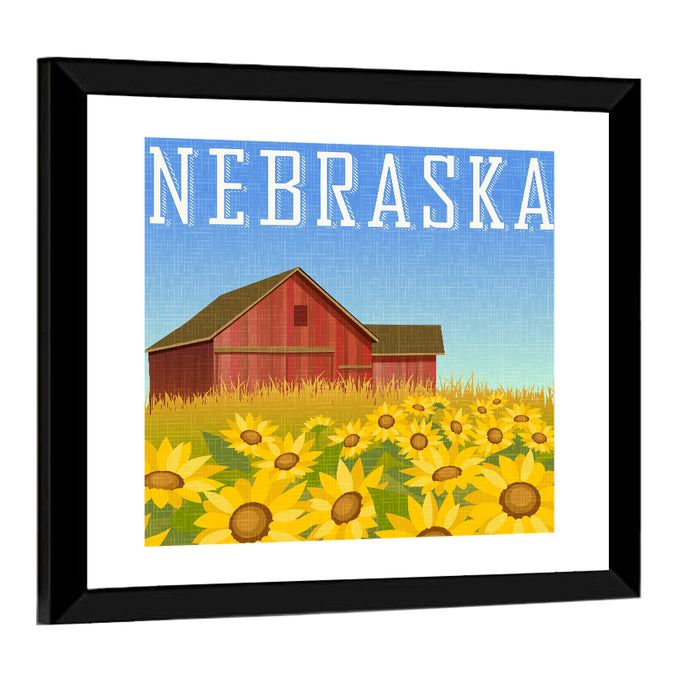 Nebraska Sunflower Barn Wall Art as a framed print