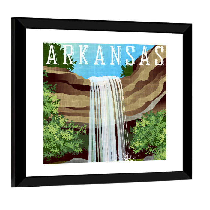 Arkansas Cliff Waterfall Illustration Wall Art as a framed print