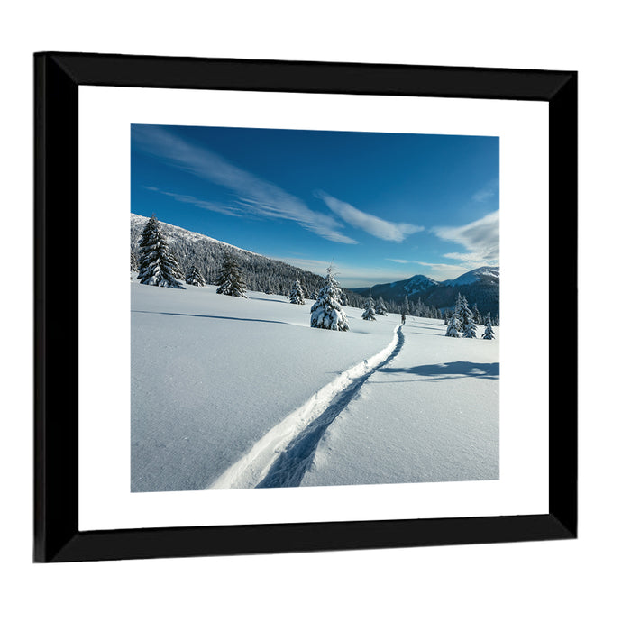 Snowy Carpathian Trail Wall Art as a framed print