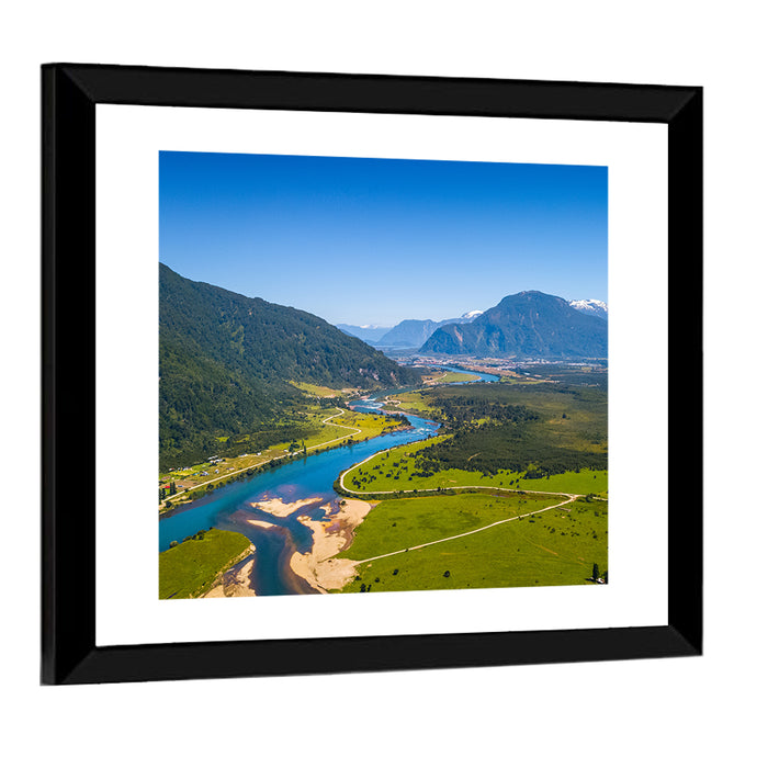 Puerto Aysen River Valley Wall Art as a framed print