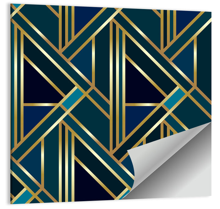 Blue and Gold Geometric Pattern Wall Art as a poster print