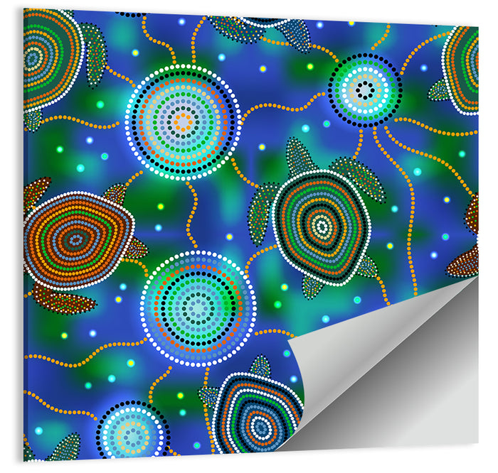Dot Painted Sea Turtles and Jellyfish Pattern Wall Art as a poster print