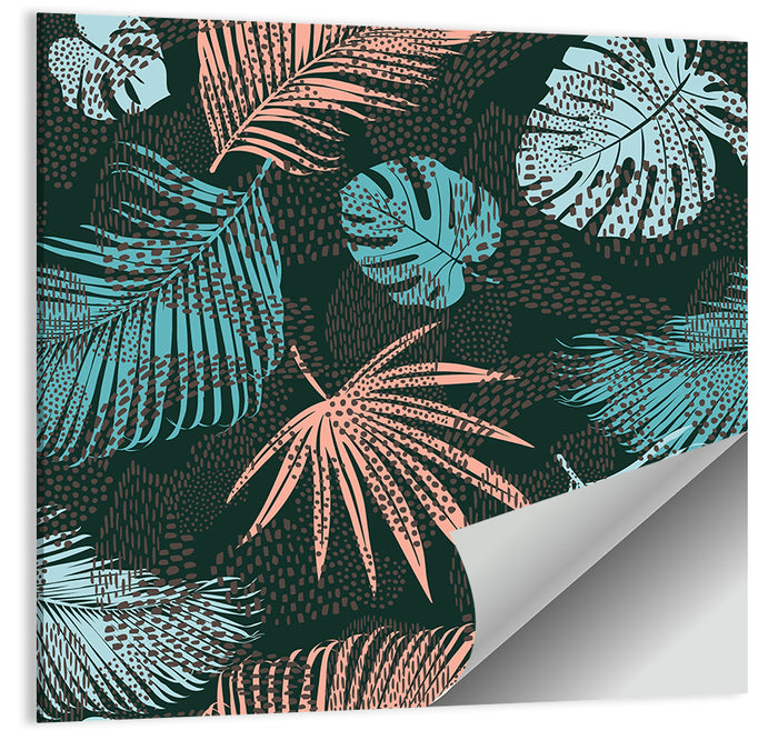 Stippled Tropical Leaves Illustration Wall Art as a poster print