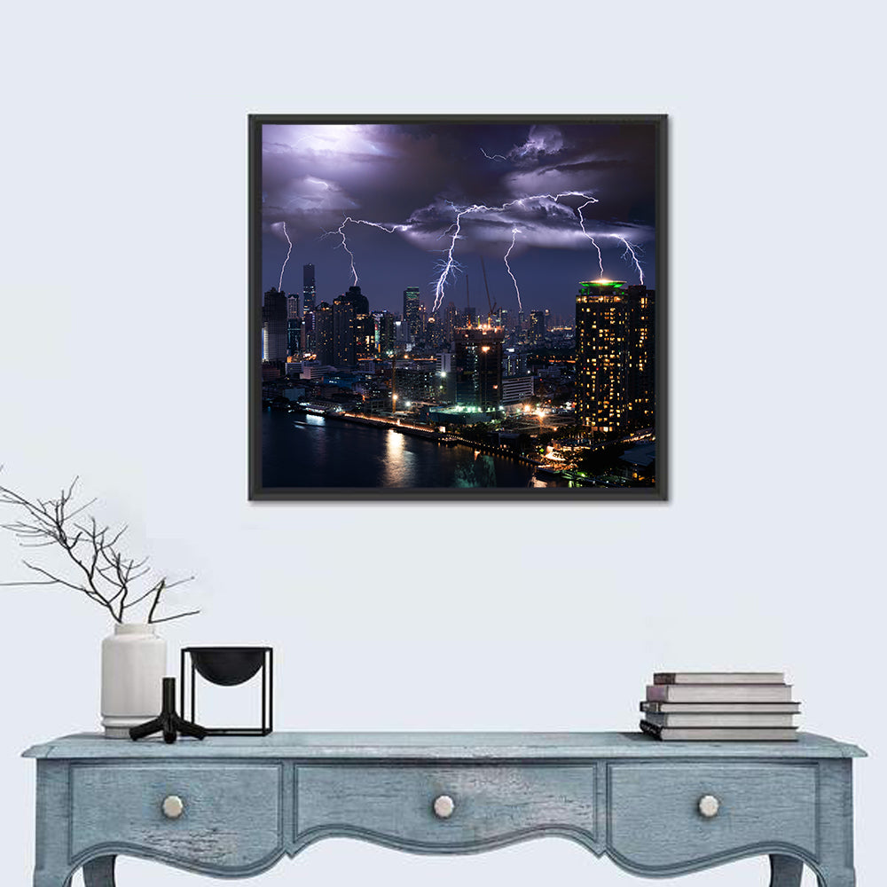 Lightning Storm Over City Wall Art