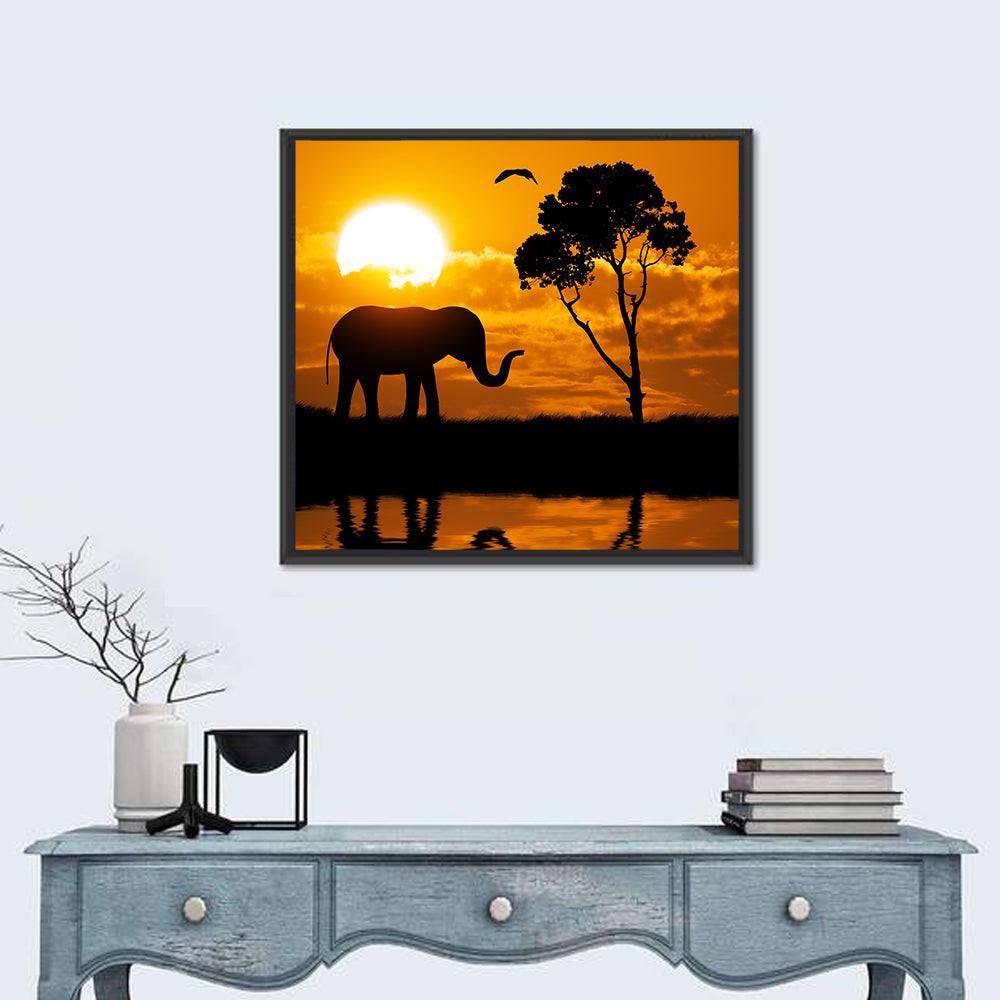 Silhouette Of Elephant Wall Art