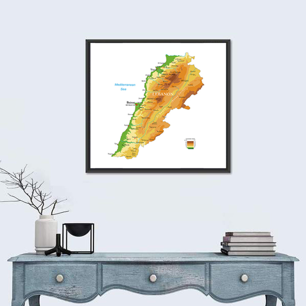Lebanon Physical Map Wall Art