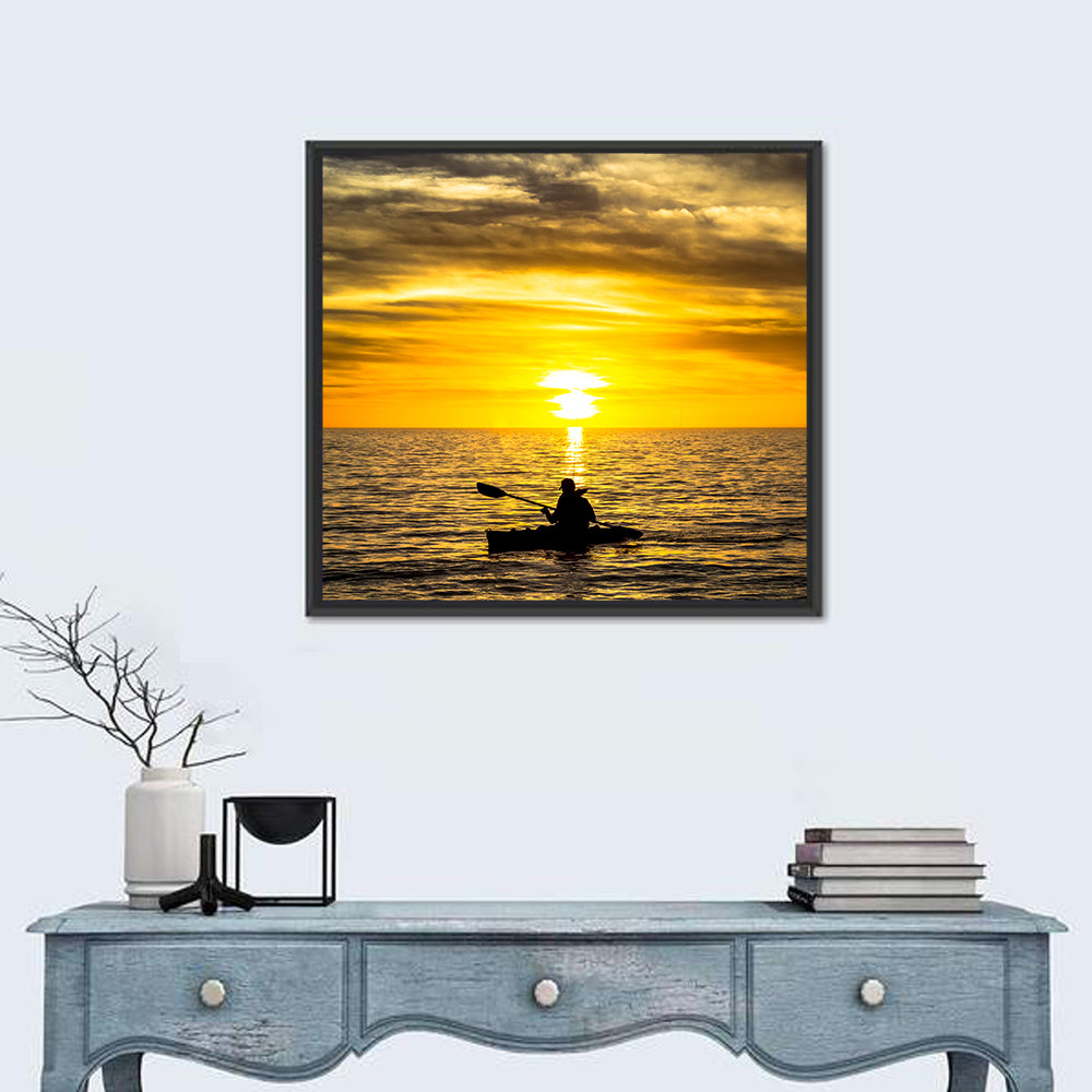 Fisherman In Ocean Sunset Wall Art