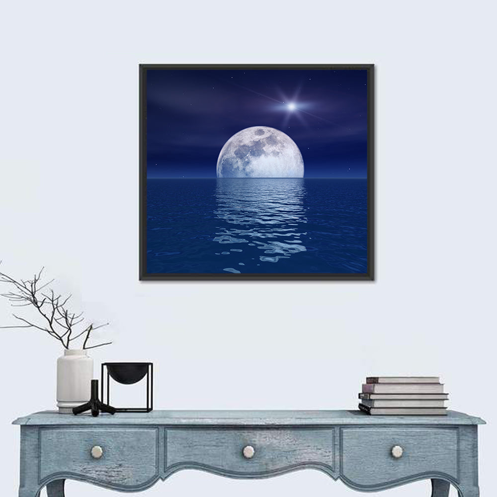 Quasar Star & Moon Over Sea Wall Art