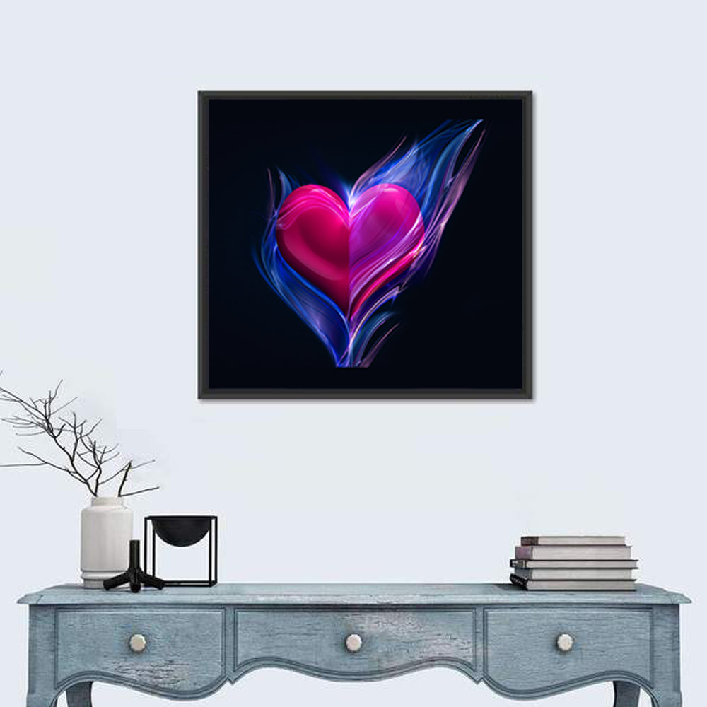 Burning Pink Heart In Blue Fire Wall Art