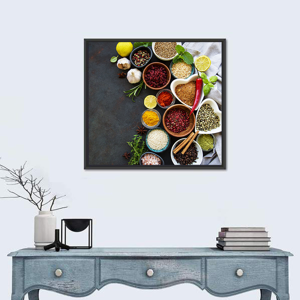 Various Spices In A Bowls Wall Art