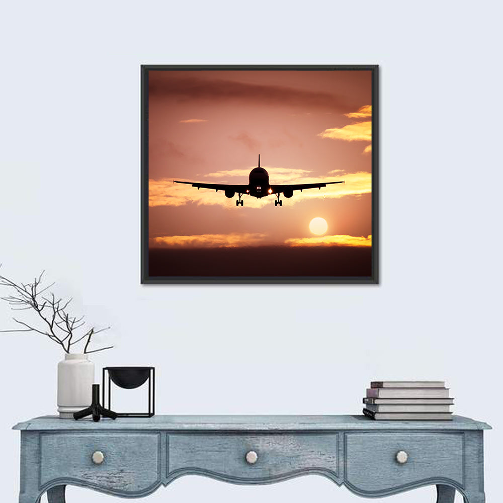 Plane In The Sunset Sky Wall Art