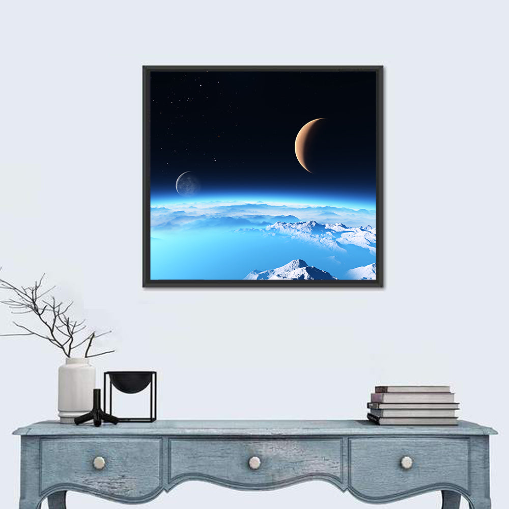 Ice Planet With Moon Wall Art
