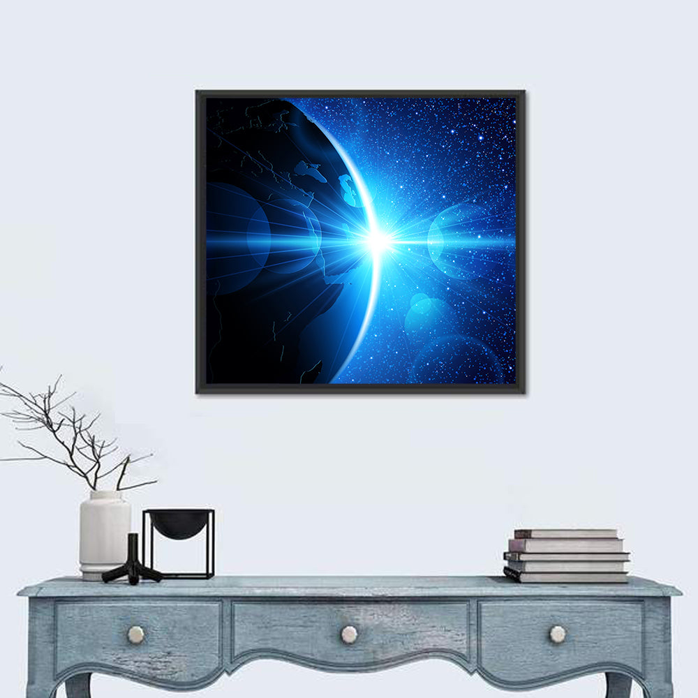 Planet Earth With Sunrise In Space Wall Art
