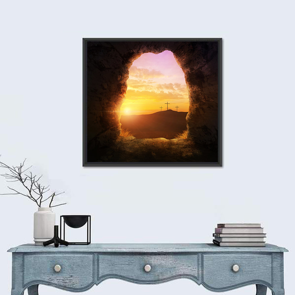 Empty Tomb With Three Crosses Wall Art