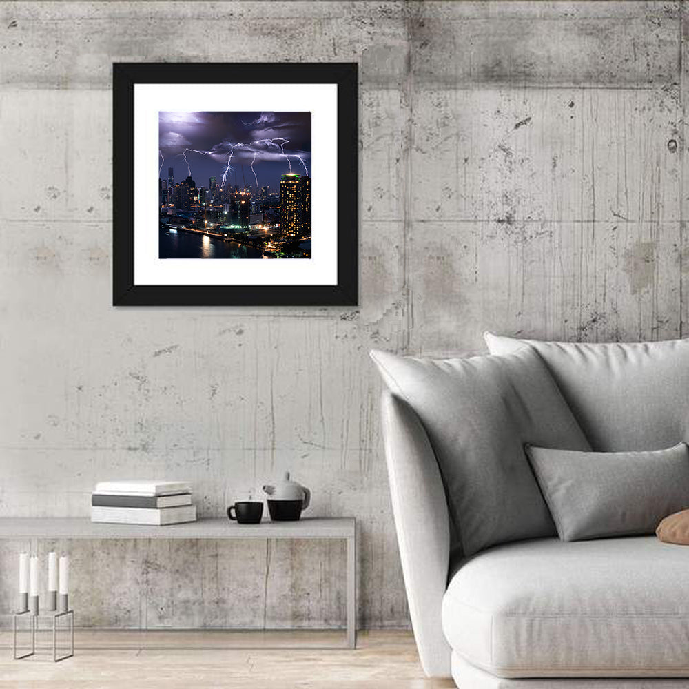 Lightning Storm Over City Wall Art