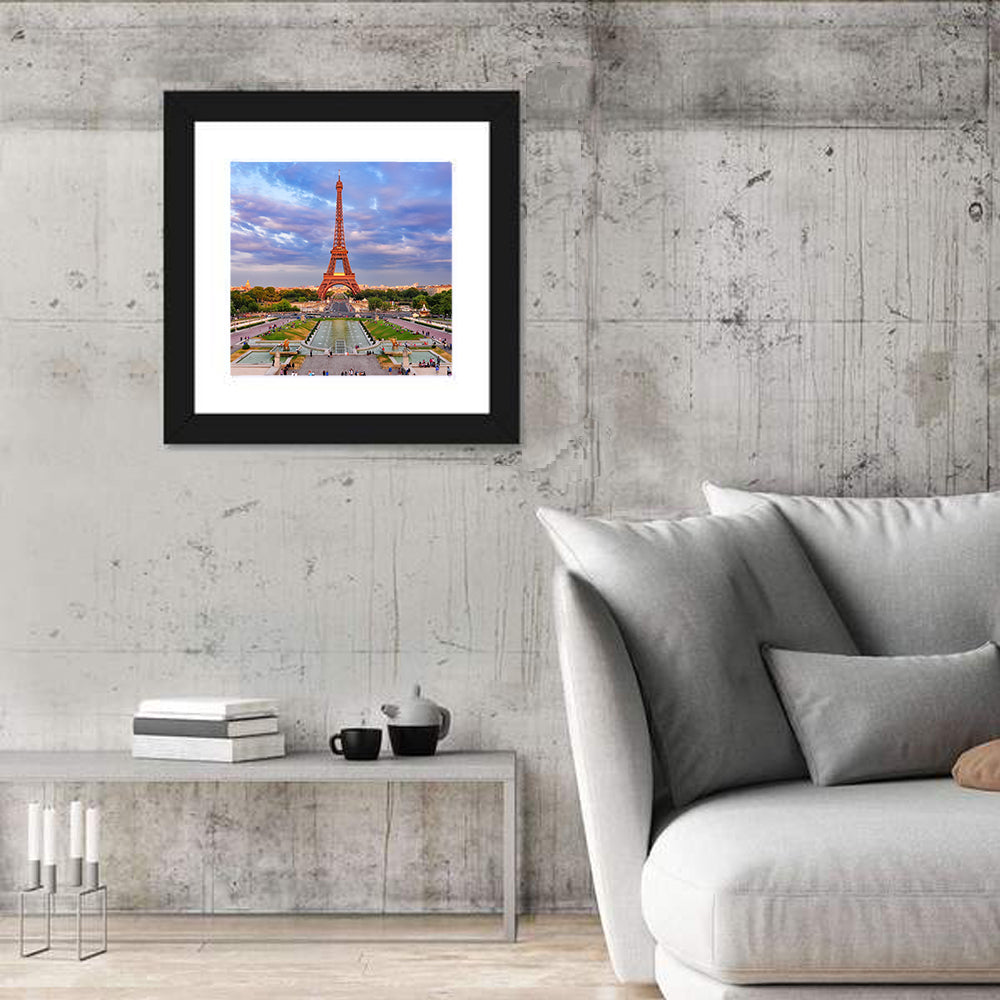 Eiffel Tower At Cloudy Sunset Wall Art