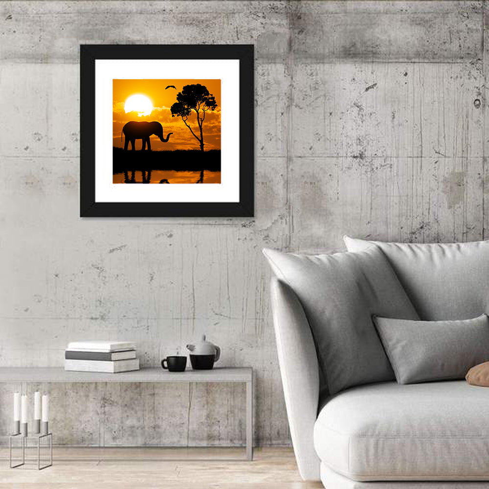 Silhouette Of Elephant Wall Art