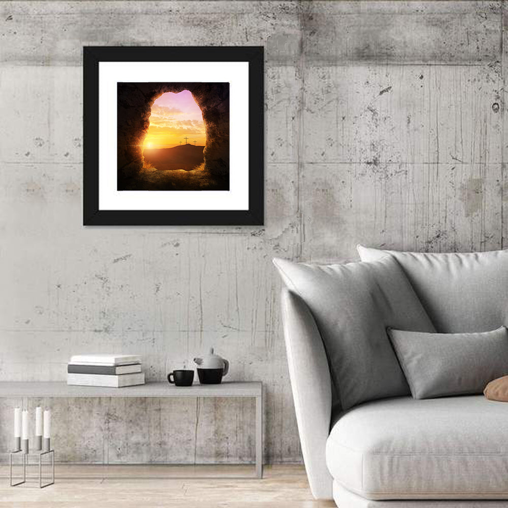 Empty Tomb With Three Crosses Wall Art