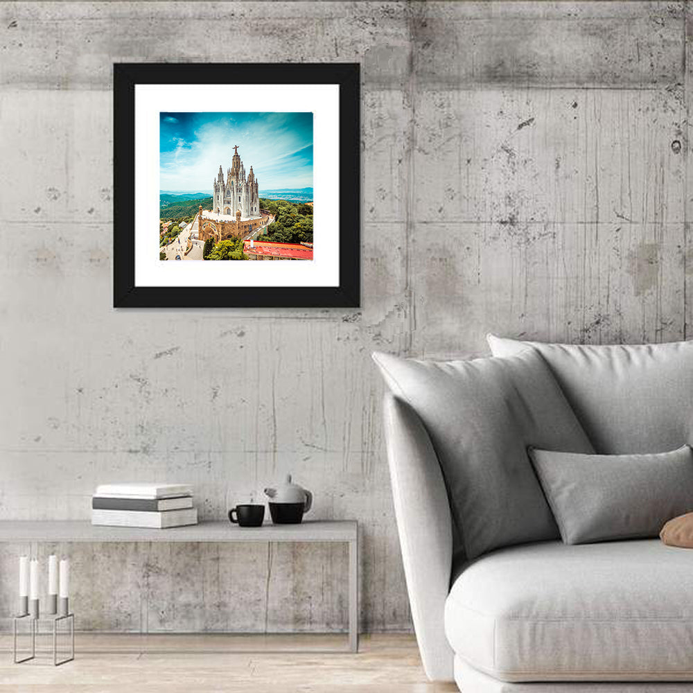 Tibidabo Church With Christ Statue Wall Art
