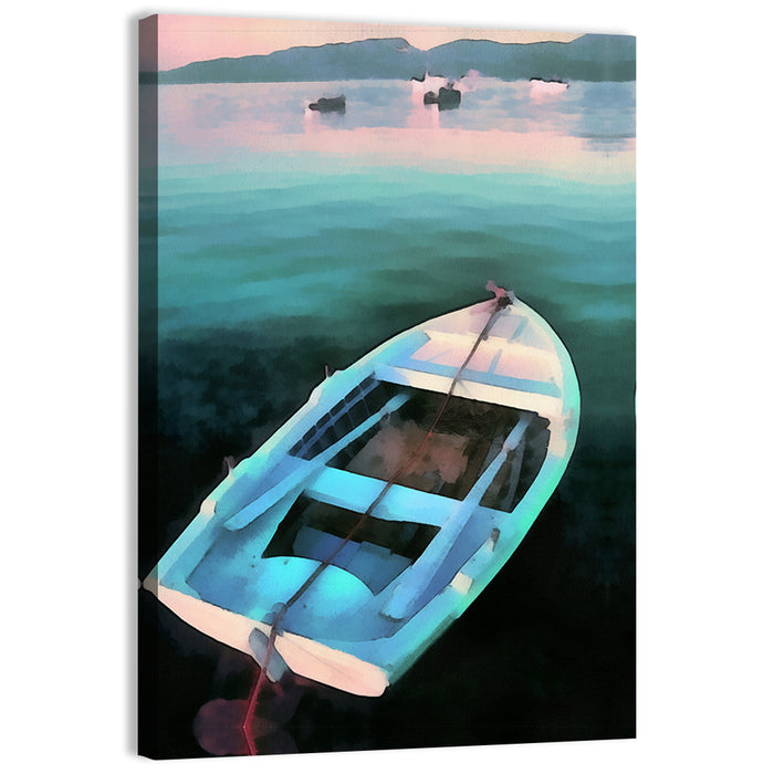 Tethered Rowboat at Dusk Wall Art as a canvas print
