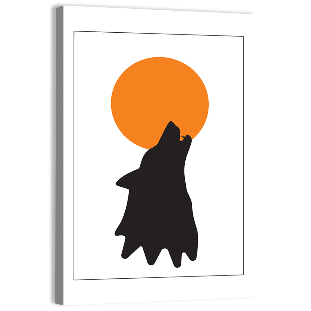 Wolf Silhouette with Orange Moon Wall Art, canvas print, portrait