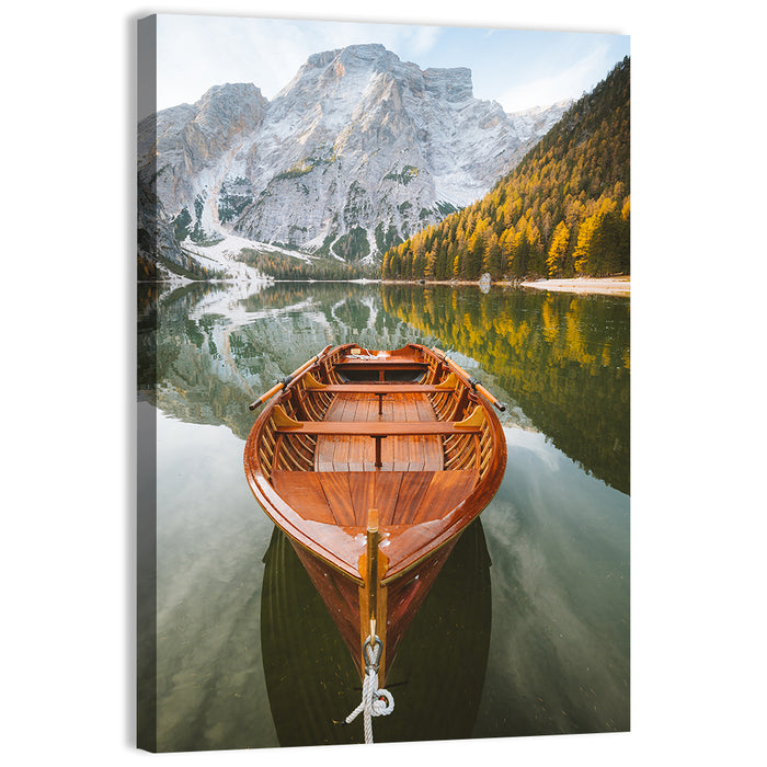 Rowboat at Lago Di Braies Wall Art as a canvas print