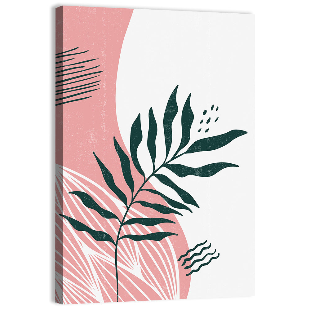 Pink Fern Boho Minimalist Wall Art, canvas print, portrait