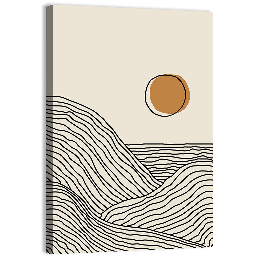 Contour Mountains with Geometric Sun Wall Art, canvas print, portrait