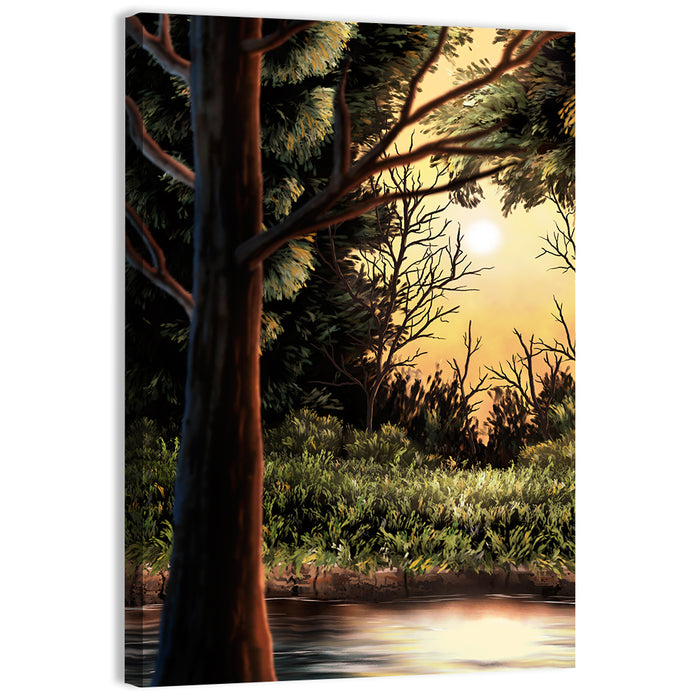 Golden Hour Lake in the Woods Wall Art as a canvas print