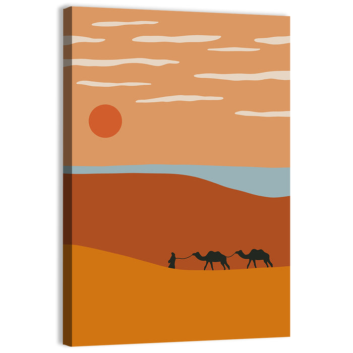Minimalist Camel Caravan Sunset Wall Art as a canvas print