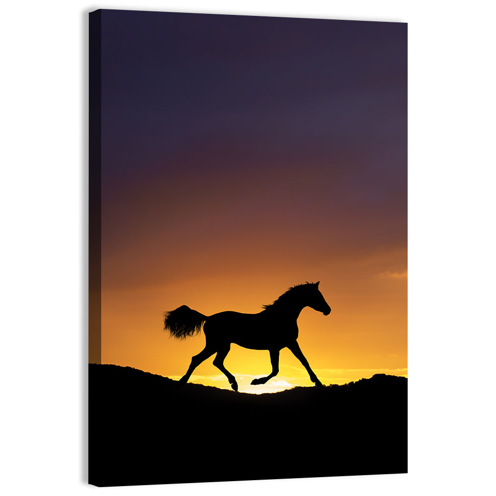 Running Horse Silhouette Wall Art, canvas print, portrait