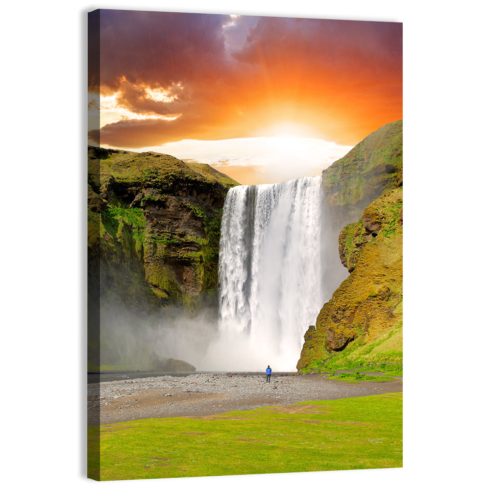 Skógafoss at Sunset, Iceland Wall Art, canvas print, portrait