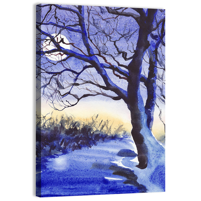 Winter Moonlit Field Wall Art as a canvas print