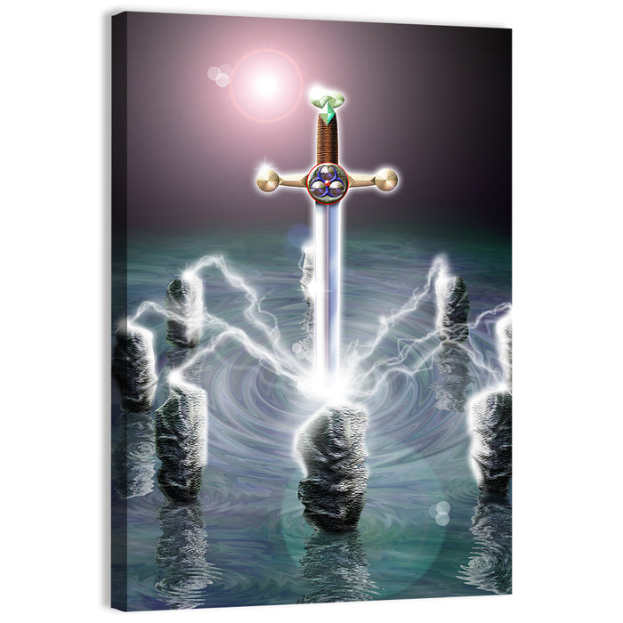 King Arthur Sword in Stone Illustration Wall Art as a canvas print