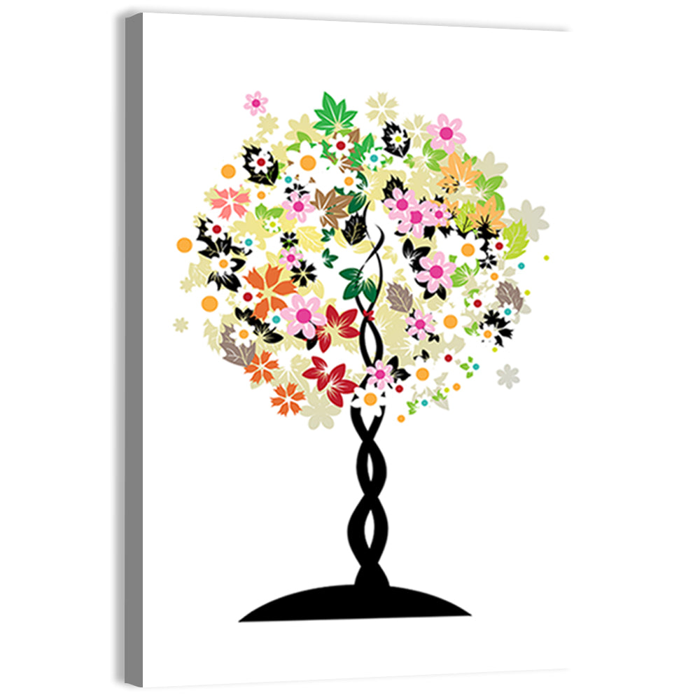 Braided Trunk Floral Tree Illustration Wall Art, canvas print, portrait