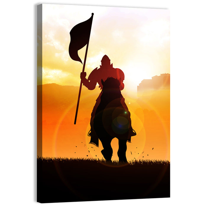 Knight Silhouette at Sunset Wall Art as a canvas print