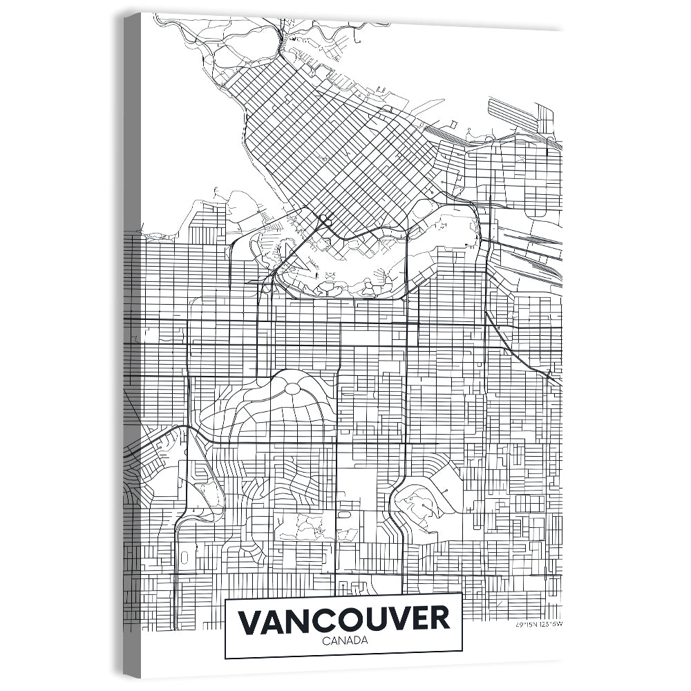 Vancouver City Map Wall Art, canvas print, portrait