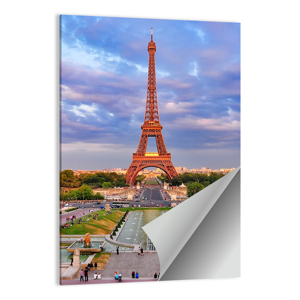 Eiffel Tower At Cloudy Sunset Wall Art