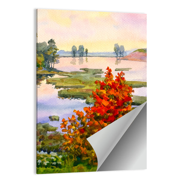 Autumn Lake Watercolor Wall Art as a poster print